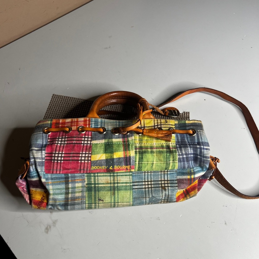 Dooney & Bourke Plaid Patchwork Canvas Satchel Crossbody Bag Multi-Color
